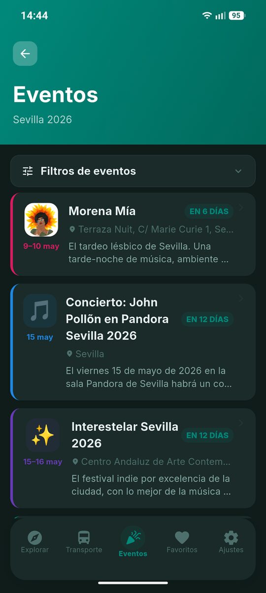 Agenda de eventos de Sevilla con conciertos y festivales próximos.